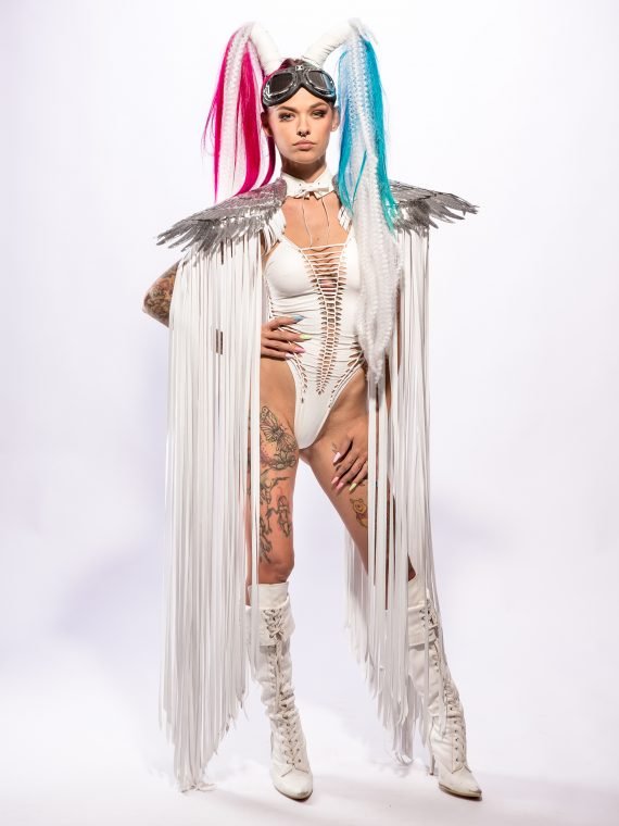 WHITE SHOULDER PIECES with Fringed and angel wings, Festival, Burning Man, White party - Image 28