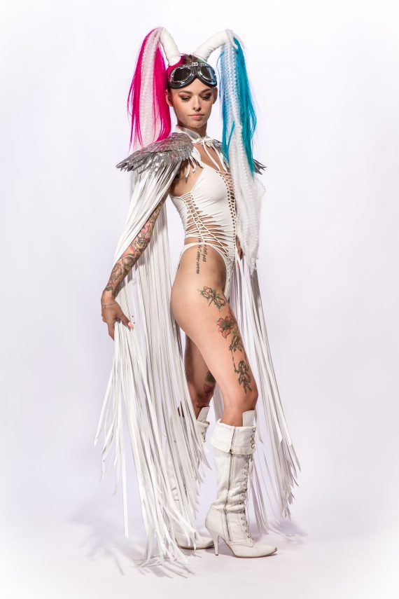 WHITE SHOULDER PIECES with Fringed and angel wings, Festival, Burning Man, White party - Image 26