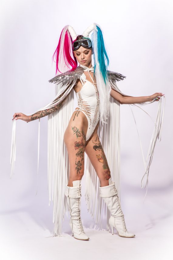 WHITE SHOULDER PIECES with Fringed and angel wings, Festival, Burning Man, White party - Image 25