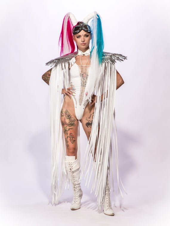 WHITE SHOULDER PIECES with Fringed and angel wings, Festival, Burning Man, White party - Image 24