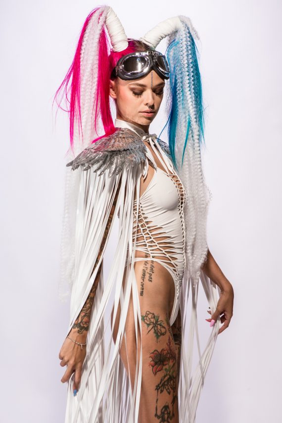 WHITE SHOULDER PIECES with Fringed and angel wings, Festival, Burning Man, White party - Image 4