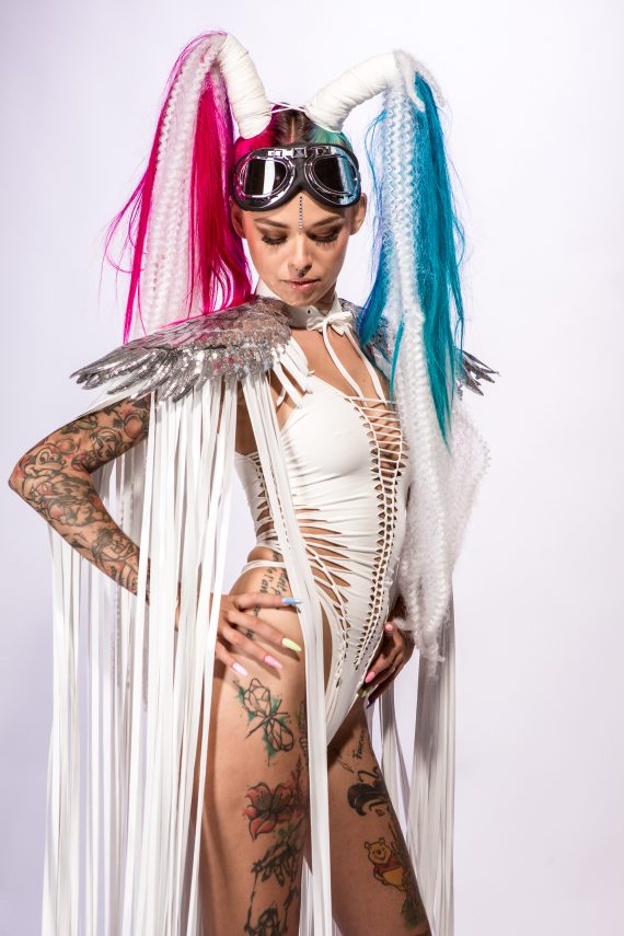 WHITE SHOULDER PIECES with Fringed and angel wings, Festival, Burning Man, White party - Image 13