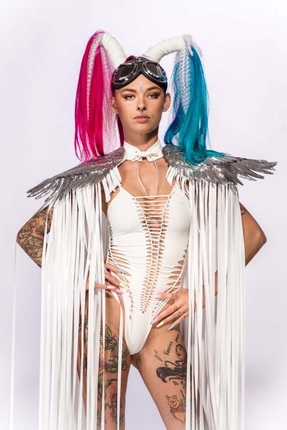 WHITE SHOULDER PIECES with Fringed and angel wings, Festival, Burning Man, White party - Image 7