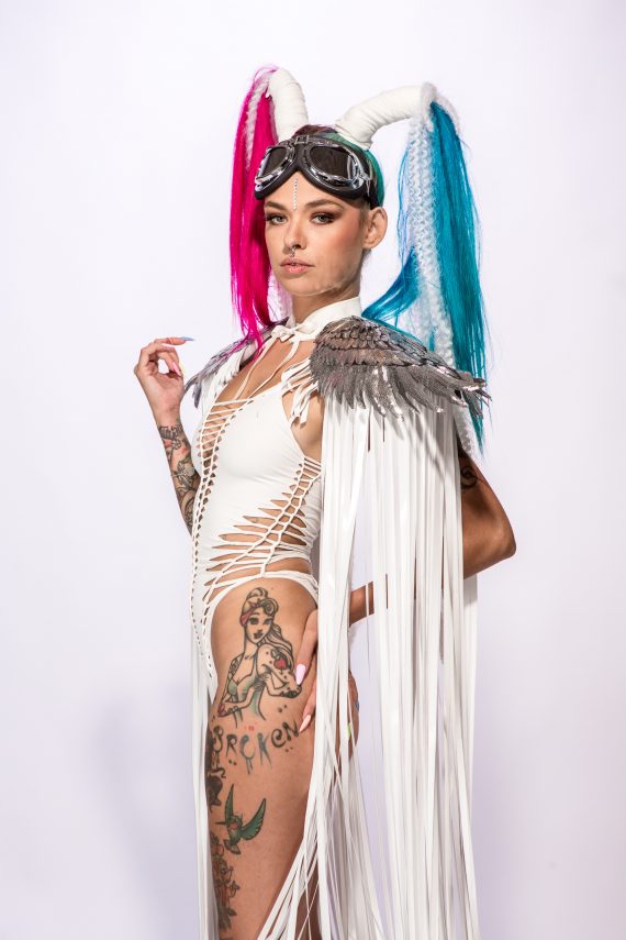 WHITE SHOULDER PIECES with Fringed and angel wings, Festival, Burning Man, White party - Image 14