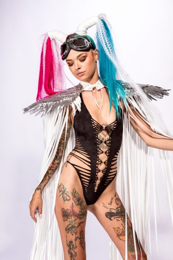 WHITE SHOULDER PIECES with Fringed and angel wings, Festival, Burning Man, White party - Image 6