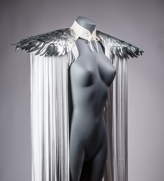 WHITE SHOULDER PIECES with Fringed and angel wings, Festival, Burning Man, White party - Image 17