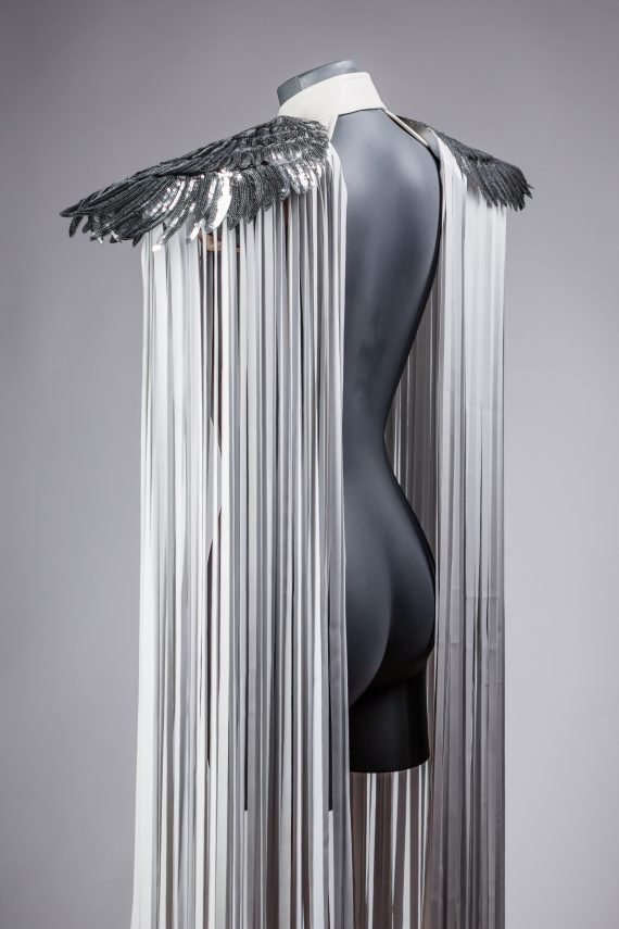 WHITE SHOULDER PIECES with Fringed and angel wings, Festival, Burning Man, White party - Image 12