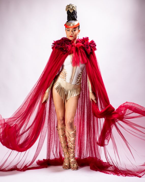 Red Cape in veil for women,  singer costumes, festival, Burning Man, stagewear - one size - Image 3