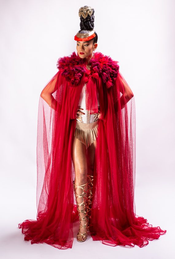 Red Cape in veil for women,  singer costumes, festival, Burning Man, stagewear - one size - Image 10