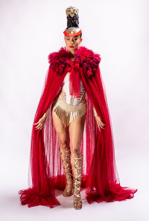 Red Cape in veil for women,  singer costumes, festival, Burning Man, stagewear - one size - Image 11