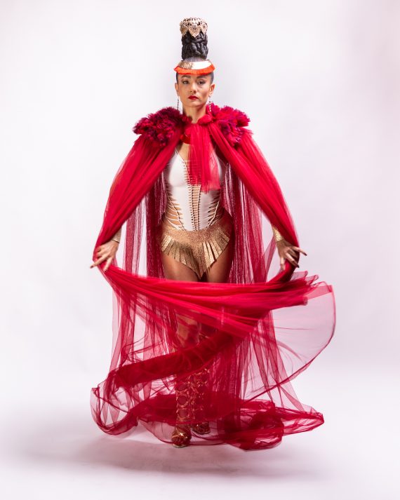 Red Cape in veil for women,  singer costumes, festival, Burning Man, stagewear - one size - Image 15