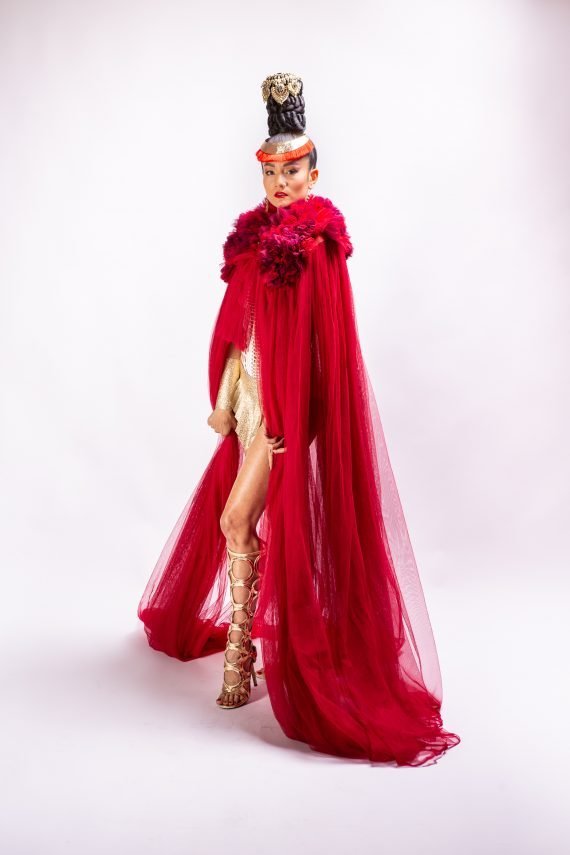 Red Cape in veil for women,  singer costumes, festival, Burning Man, stagewear - one size - Image 16