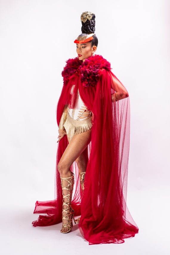 Red Cape in veil for women,  singer costumes, festival, Burning Man, stagewear - one size - Image 17