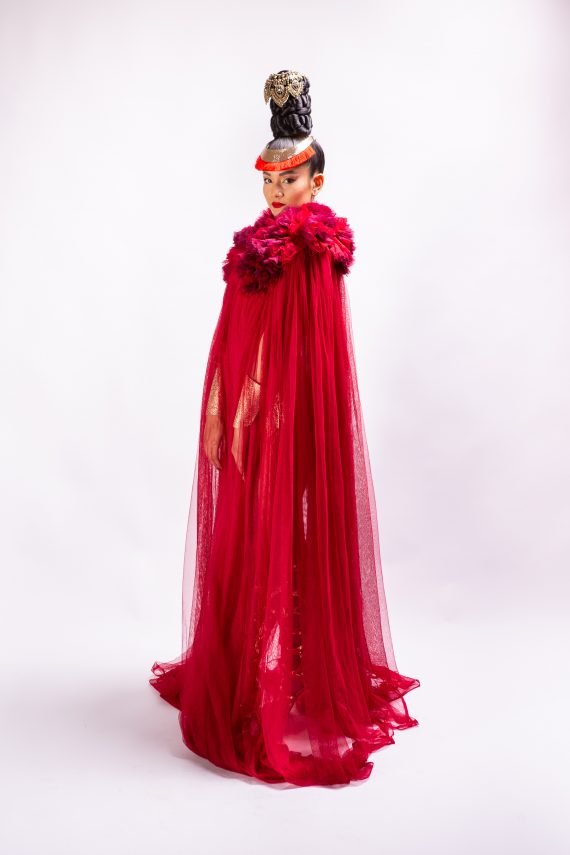 Red Cape in veil for women,  singer costumes, festival, Burning Man, stagewear - one size - Image 8