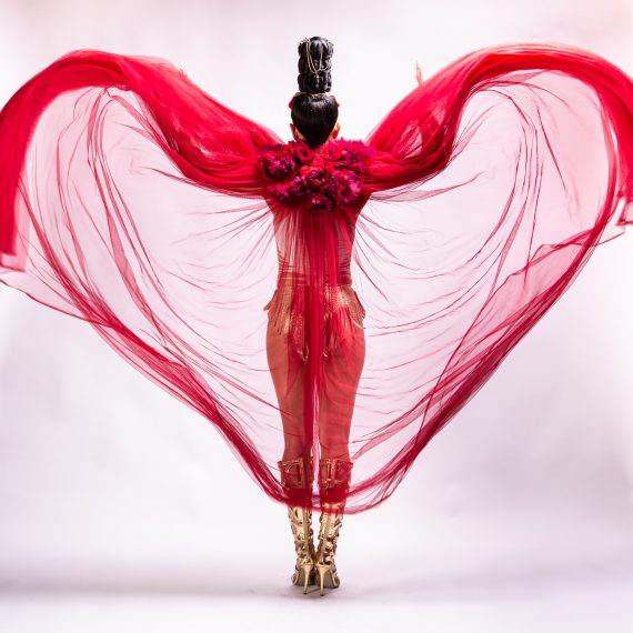 Red Cape in veil for women,  singer costumes, festival, Burning Man, stagewear - one size - Image 5