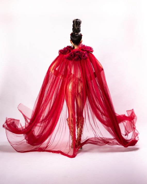 Red Cape in veil for women,  singer costumes, festival, Burning Man, stagewear - one size - Image 20