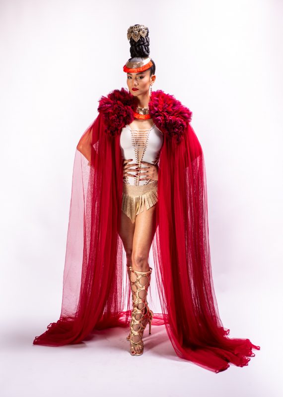 Red Cape in veil for women,  singer costumes, festival, Burning Man, stagewear - one size - Image 21