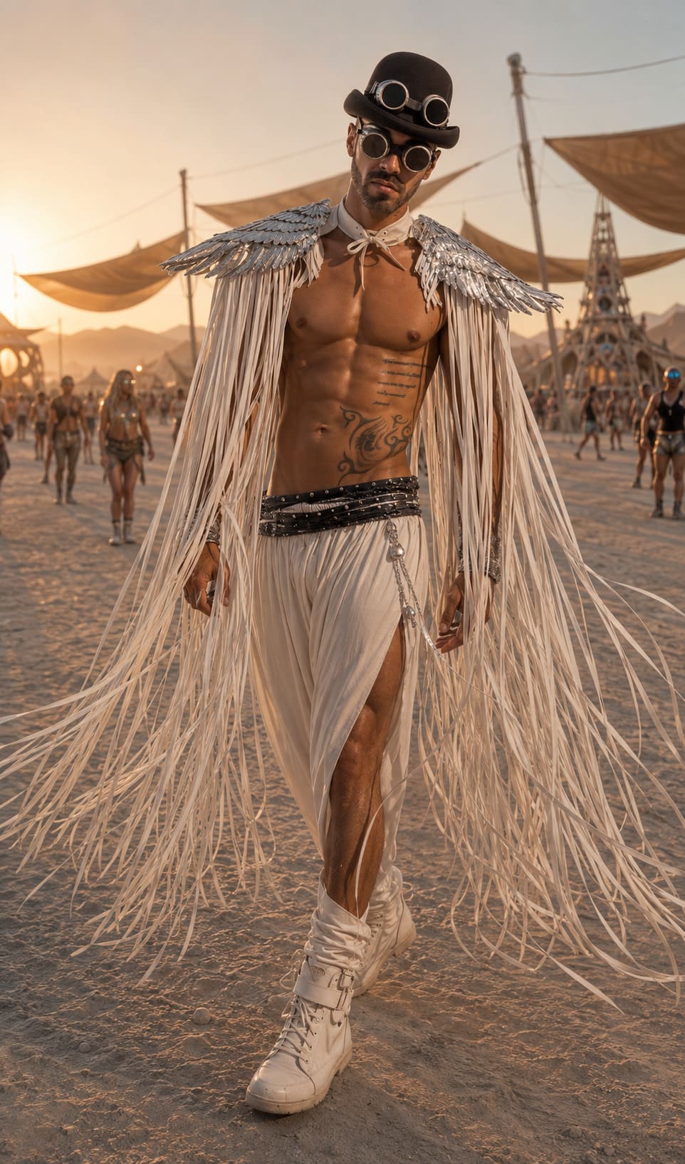 WHITE SHOULDER PIECES with Fringed and angel wings, Festival, Burning Man, White party, – Image 6