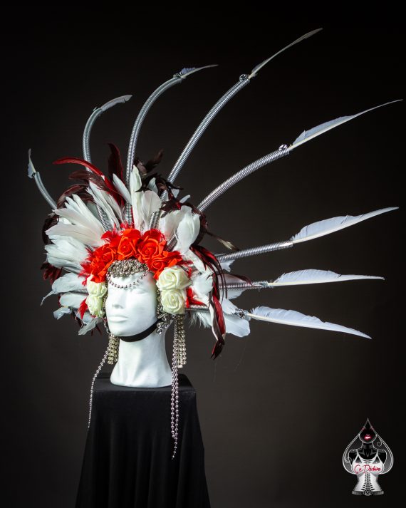 Flower Goddess Feathered Headdress Crown - roses -festival head pieces - dia de muertos - Image 10