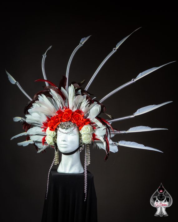 Flower Goddess Feathered Headdress Crown - roses -festival head pieces - dia de muertos - Image 13